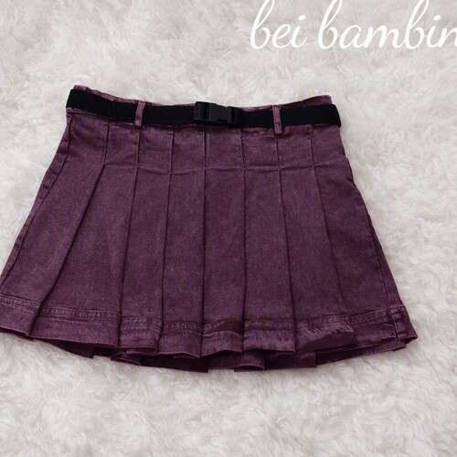 Girls Mid-Rise Acid Wash Denim Pleated Skirt With Belt - Size 16