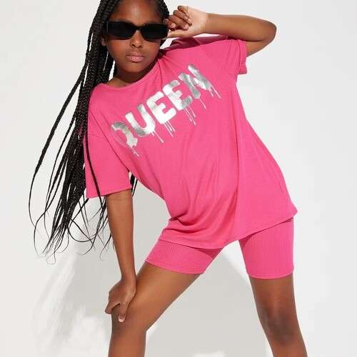 Girls Queen Of The Playground Printed Tee and Bike Shorts Set
