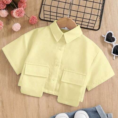 Girls Woven Short Shirt With Dual Pockets
