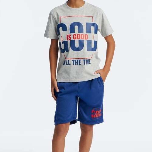 Toddler Boy God Is Good Print Tee and Fleece Short Set