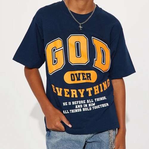 Toddler Boys God Over Everything Print Short Sleeve Tee