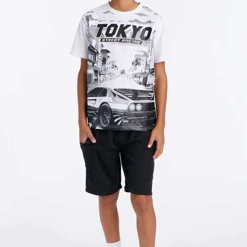 Toddler Boys Street Racing Print Short Sleeve Tee and Fleece Short Set
