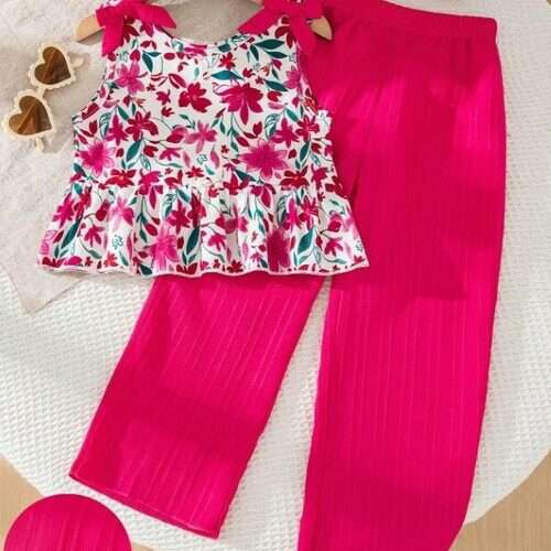 Toddler Girls Butterfly Decor Print Sleeveless Top and Pant Set