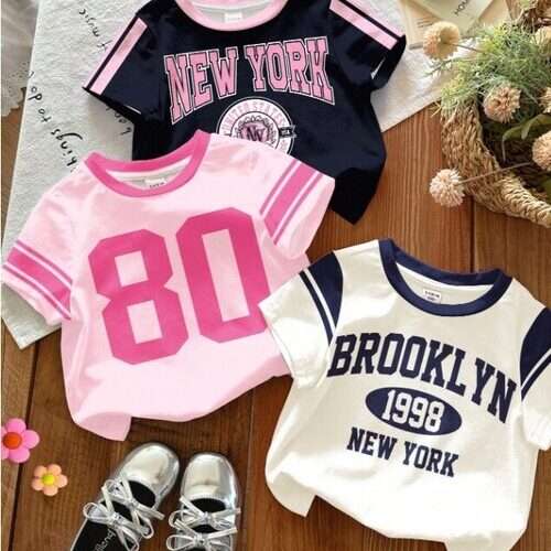 Toddler Girls Retro Sporty Colorblock Graphic Print Short Sleeve Tee