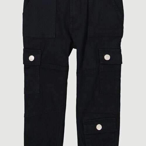 Toddler Girls Twill Snap Button Cargo Pocket Utility Pants - Black - 2T