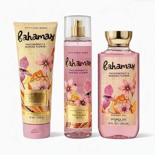 Bath and Body Works Women Spray and Cream 3Pcs Set - Bahamas Passion Fruit and Banana Flower